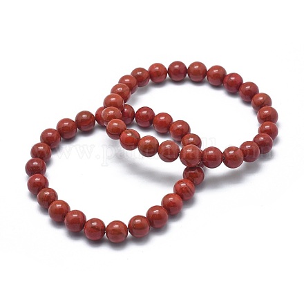 Bracelets extensibles en perles de jaspe rouge naturel X-BJEW-K212-B-012-1