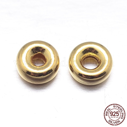 Echte 18k vergoldete flache runde 925 Sterling Silber Abstandsperlen STER-M101-10-5mm-1