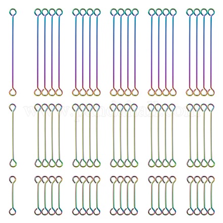 60個3スタイルイオンプレーティング（ip）304ステンレスアイピン  ピアノ線9ピン  虹色  22ゲージ  16~36x0.6mm  穴：1~1.5mm  20個/スタイル STAS-LS0001-62MC-1