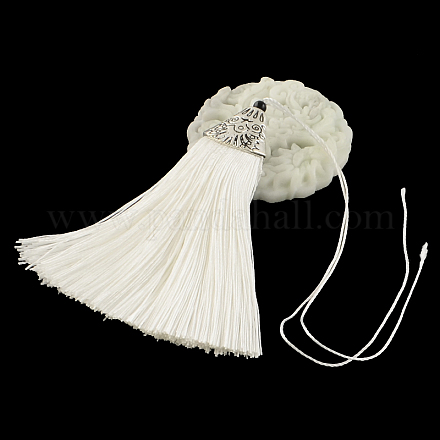 Décorations de pendentif pompon en polyester avec des accessoires en plastique CCB d'argent antique X-AJEW-R054-16-1