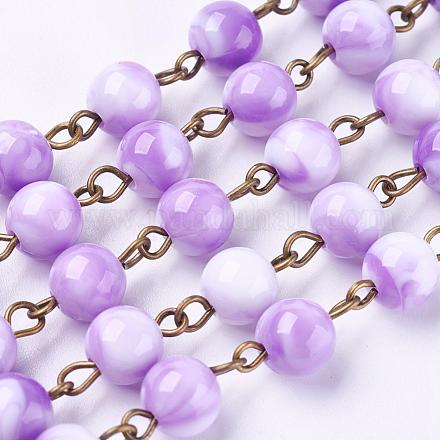 Handmade Round Drawbench Acrylic Beads Chains for Necklaces Bracelets Making AJEW-JB00052-07-1
