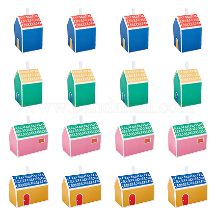 Nbeads 32 pièces 4 styles boîtes cadeaux pliables en papier carton en forme de maison CON-NB0002-23-1