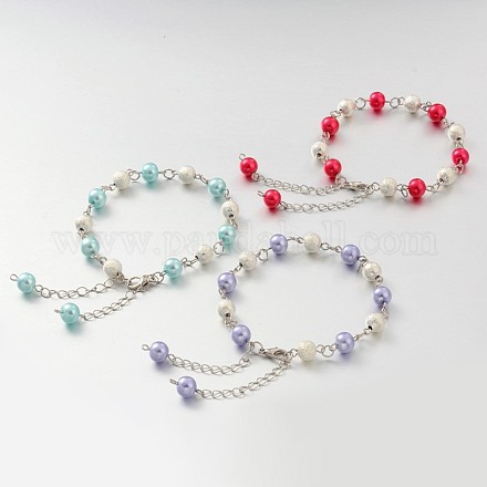 Round Glass Pearl Anklets AJEW-AN00062-1