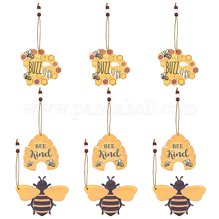 SUPERFINDINGS 9Pcs 3 Style Wood Pendant Decorations HJEW-FH0001-13-1