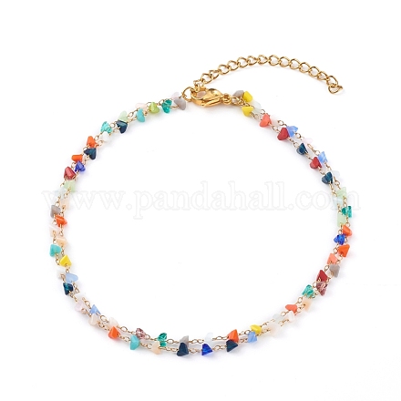 Verre perles bracelets de cheville multi-brins AJEW-AN00428-1