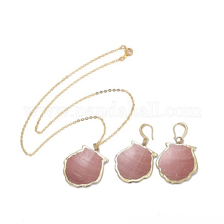 Ciondoli conchiglia placcata in metallo collane e orecchini pendenti set di gioielli SJEW-JS01015-1