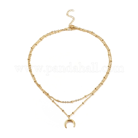 304 doppellagige Halskette mit Mondanhänger aus Edelstahl mit Satellitenketten für Damen NJEW-JN03872-1