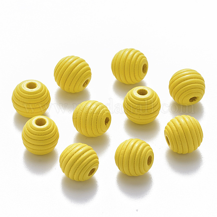 Painted Natural Wood Beehive Beads WOOD-Q040-019B-A03-1