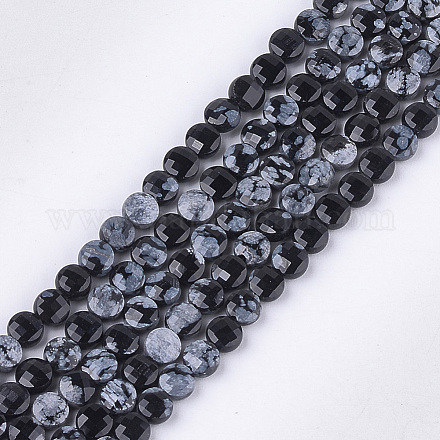 Chapelets de perles de flocon de neige en obsidienne naturelle G-S354-38-1