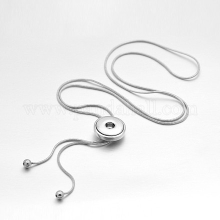 作る合金スナップネックレス  真鍮パーツ  鉛フリー＆ニッケルフリー＆カドミウムフリー  プラチナ  33.8インチ  ノブ穴：6mm  6mmノブのスナップボタンにフィットします。 MAK-D004-02-1