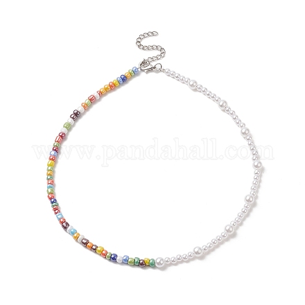Cuentas de semillas de vidrio y collares de cuentas de perlas de imitación de plástico abs para mujeres NJEW-JN04264-1