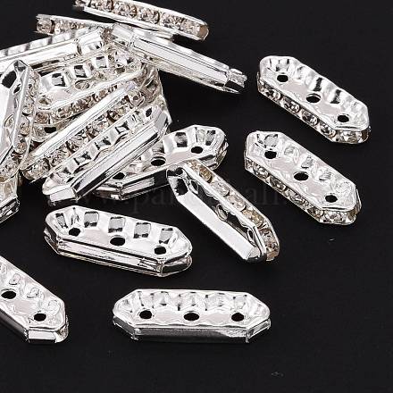 Silver Color Plated Hexagon Brass Grade A Rhinestone Bridge Spacers X-RB-H236-S-1