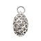 Hollow Brass Pendants, Oval Charms, with Jump Ring, Rack Plating, Long-Lasting Plated, Lead Free & Cadmium Free, Platinum, 30x14.5mm, Hole: 6mm