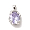 Platinum Brass Micro Pave Cubic Zirconia Pendants, Oval, Lavender, 18.5x10.5x5mm, Hole: 3x1.5mm
