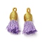 Cotton Tassel Pendants, with Polyester, Lilac, 32~37x11~12mm, Hole: 2x4.5mm