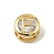 Brass Micro Pave Cubic Zirconia European Beads, Flat Round with Letter, Real 18K Gold Plated, Letter F, 10x6.5mm, Hole: 5x3mm