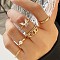 6Pcs Alloy with Crystal Rhinestone Finger Rings, Butterfly, Golden, Inner Diameter: 16~19mm