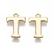 Brass Charms, Nickel Free, Letter, Real 18K Gold Plated, Letter.T, T: 14x9x1mm, Hole: 1.2mm