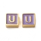 304 Stainless Steel Enamel Beads, Real 14K Gold Plated, Square with Letter, Letter U, 8x8x4mm, Hole: 2mm