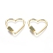Brass Micro Pave Cubic Zirconia Screw Carabiner Lock Charms, for Necklaces Making, Heart, Golden, Green, 31x31x3mm