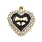 Alloy Rhinestone Pendants, with Enamel, UV Plated, Heart with Bowknot, Golden, 18.5x16.5x3mm, Hole: 1.8mm