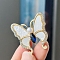 Butterfly Alloy Rhinestone Brooches for Backpack Clothes,with Acrylic & Plastic Pearl, Capri Blue, 35x35mm