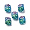Handmade Lampwork Beads, Rectangle with Flower, Cornflower Blue, 15.5x13x9.5mm, Hole: 2.5mm