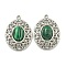 304 Stainless Steel Pendants, Synthetic Malachite Oval Charms, Stainless Steel Color, 21.5x15x5mm, Hole: 14mm
