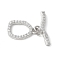 Brass Pave Clear Cubic Zirconia Toggle Clasps, Real Platinum Plated, 20.5mm
