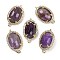 Natural Amethyst Faceted Oval Links, Rack Plating Brass Micro Pave Clear Cubic Zirconia Connector Charms, Golden, 21x12.5x5mm, Hole: 1.6mm and 1.4mm