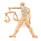 Golden Zinc Alloy with Rhinestone Brooches, Twelve Constellations, Libra, 52x38x11mm