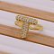 Brass Micro Pave Clear Cubic Zirconia Initial Cuff Rings, Golden, Letter T, Inner Diameter: Adjustable