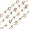 Handmade Brass Link Chains, with Faceted Glass, Rhinestone and Spool, Soldered, Long-lasting Plated, Flat Round, Golden, Pink, Glass Links: 13x6.5x3mm,  Rhinestone Links: 8x4x3.5mm, Link: 4.5x2.5x0.4mm, about 32.8 Feet(10m)/roll