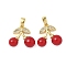 Brass Micro Pave Clear Cubic Zirconia Pendants, Cherry, with Resin, Real 18K Gold Plated, Red, 15.5x17x7mm, Hole: 4x2.5mm