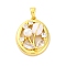Brass Micro Pave Cubic Zirconia Pendants, with Plastic Pearl and Enamel,  Oval with Flower, Real 14K Gold Plated, 20.5x16x6mm, Hole: 3x4.5mm