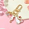 Cat Alloy Enamel Pendant Decoration, with Alloy Swivel Clasps and Glass Ball Pendant, White, 60mm