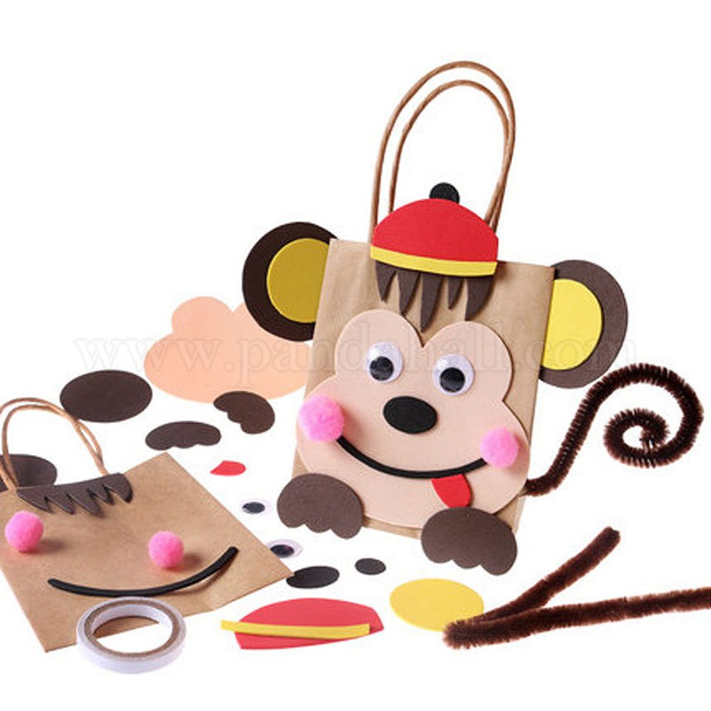 wholesale-diy-rectangle-with-monkey-pattern-kraft-paper-bag-making-set