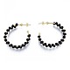 Aretes de perlas de vidrio negro envueltos en latón para mujer EJEW-N011-101-2