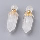 Faceted Natural Quartz Crystal Openable Perfume Bottle Pointed Pendants G-P435-D-03G-3
