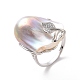 Pepita de perla natural con hoja de circonita cúbica anillo de puño abierto RJEW-P033-02P-04A-2