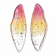 透明なエポキシ樹脂の大きなペンダント  金箔  昆虫の羽  濃いピンク  51x16.5x1~2.5mm  穴：1.2mm X-RESI-T046-01A-2
