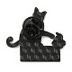 カップと言葉を持った猫 エナメルピン  バックパック服用合金ブローチ  電気泳動黒  29x30x1.5mm JEWB-H013-04EB-04-2