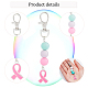 Ph pandahall 8 pièces rose ruban sensibilisation porte-clés silicone perle porte-clés longes sac pendentif ruban sensibilisation au cancer du sein ruban porte-clés cadeau pour maman HJEW-PH0001-52-4