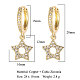 Clear Cubic Zirconia Star Dangle Hoop Earrings EJEW-OY001-18G-2