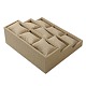 模造黄麻布のアクセサリーのブレスレットの枕表示  3層9グリッド枕ブレスレットジュエリーディスプレイトレイ  木で  淡い茶色  245x270x95mm BDIS-G002-03-3