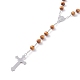 宗教的な祈りの松の木ビーズのラリアットネックレス  イースターの聖母マリア十字架クロス ロザリオ ビーズ ネックレス  プラチナ  バリーウッド  29-1/8インチ（74cm） BJEW-O140-04P-3