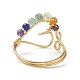Открытое кольцо-манжета с плетеным сердцем из бисера из натуральных смешанных драгоценных камней RJEW-JR00549-7
