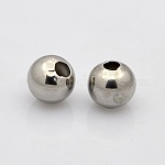 304 Edelstahl runde Perlen, Edelstahl Farbe, 5 mm, Bohrung: 2 mm