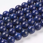 Нитки бусины из натурального ляписа-лазури, окрашенные, круглые, синие, 10 мм, отверстие : 1 мм