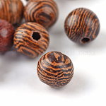 Природных шарики древесины, без свинца, круглые, окрашенные, кокосового коричневый, 6~6.5 мм, отверстие : 1.5~2 мм